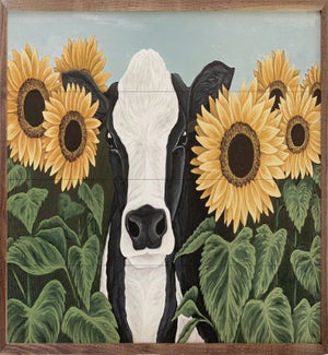 Cow In Sunflower Field By Robin Sue Studio